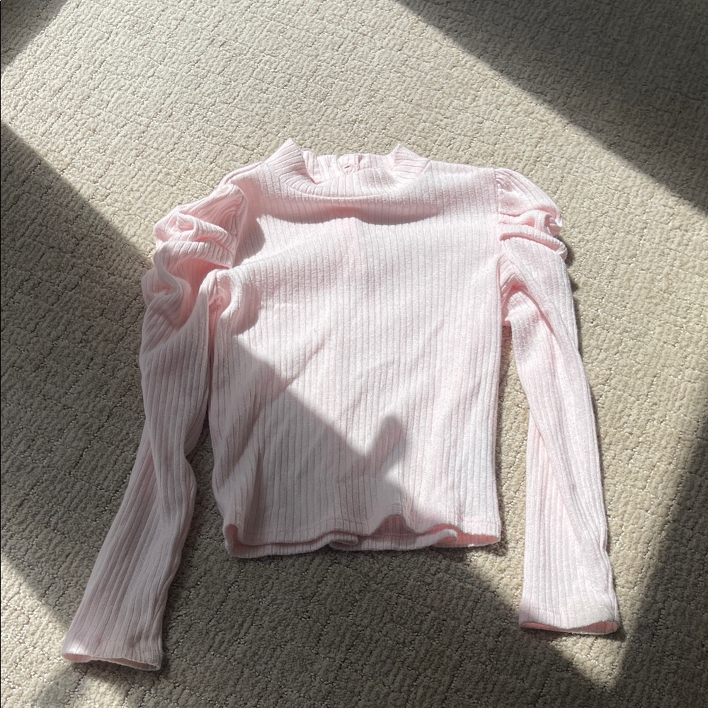 Janie and Jack Shimmery Pink Ribbed Long Sleeve Top size 7